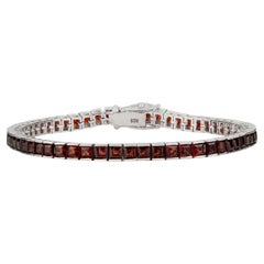 Bracciale Tennis Silvorra in argento massiccio con granato naturale taglio quadrato da 13,3 carati per donna