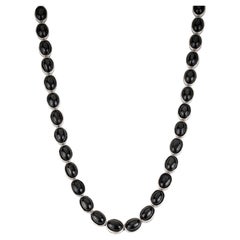 Silvorra Solid Silver Statement Natural Black Star Oval Tennis Necklace for Gift