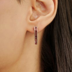Silvorra Square Cut Garnet Bar Earrings in 925 Sterling Silver for Everyday Wear