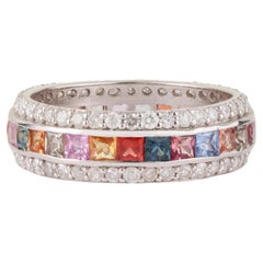 Silvorra Ring mit Multisaphiren im Square-Schliff und Diamanten aus 925er Silber – edler Schmuck