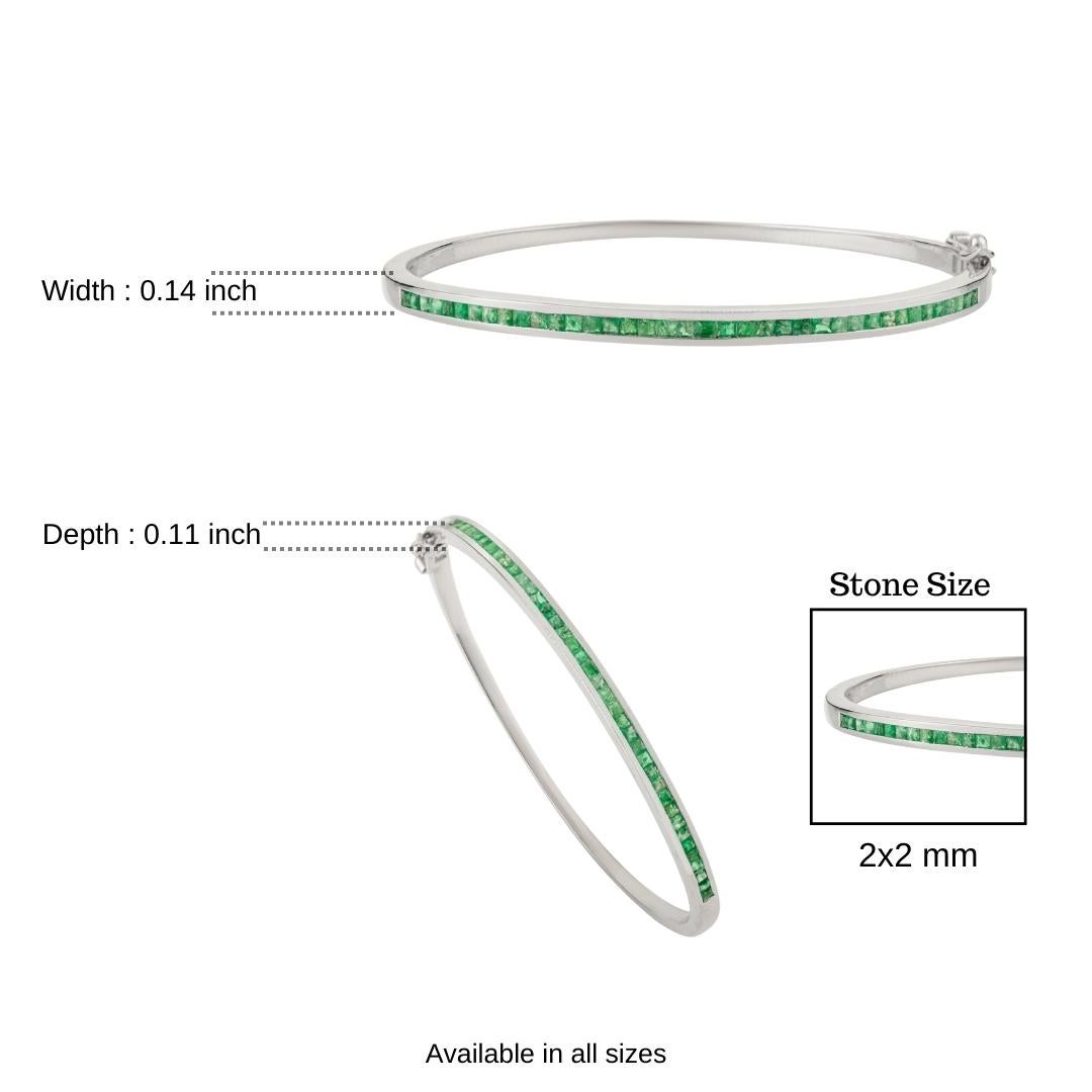 Silvorra Square Cut Natural Emerald Sleek Cuff Armreif aus 925 Silber im Angebot 6
