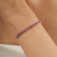 Bracciale tennis con rubini naturali Silvorra Square, con filo d'argento da 7 pollici