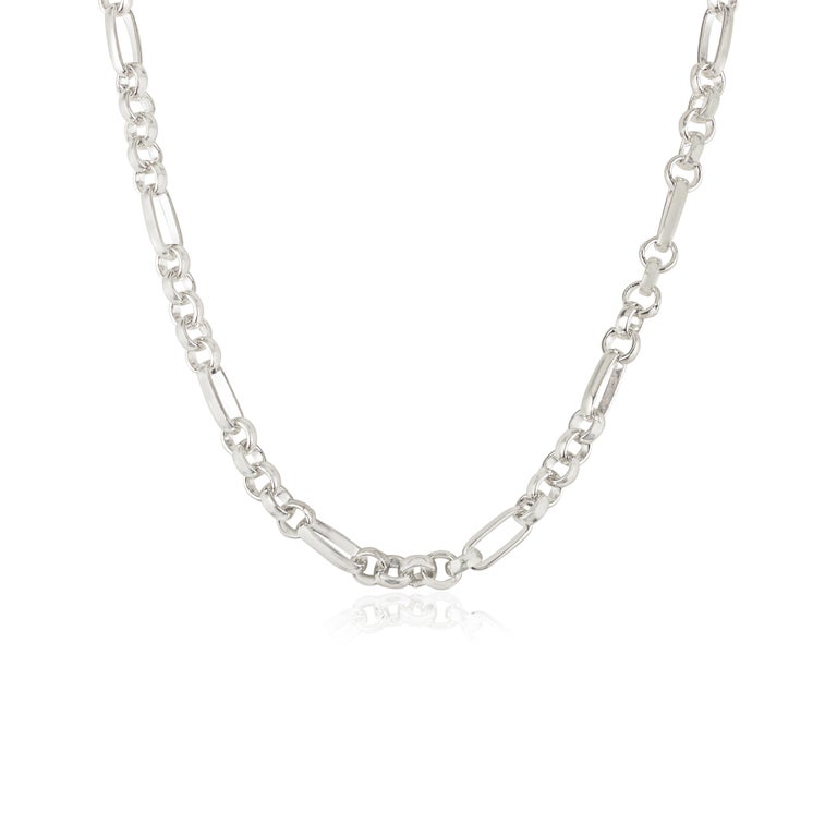 Collier Chaîne En Argent Massif 925 - Maille Art Nouveau, Décoration Anneaux, Occasion