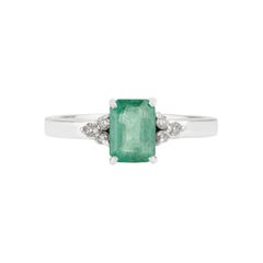 Silvorra Statement Emerald and Diamond Accent Ring in 925 Silver for Mom's Gift