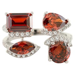 Silvorra Statement Red & White Zircon Halo Bypass 925 Silver Ring Wedding Gift