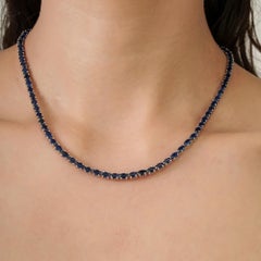 Silvorra Sterling Silber Blau Saphir Oval Tennis Halskette für Jahrestag Geschenk
