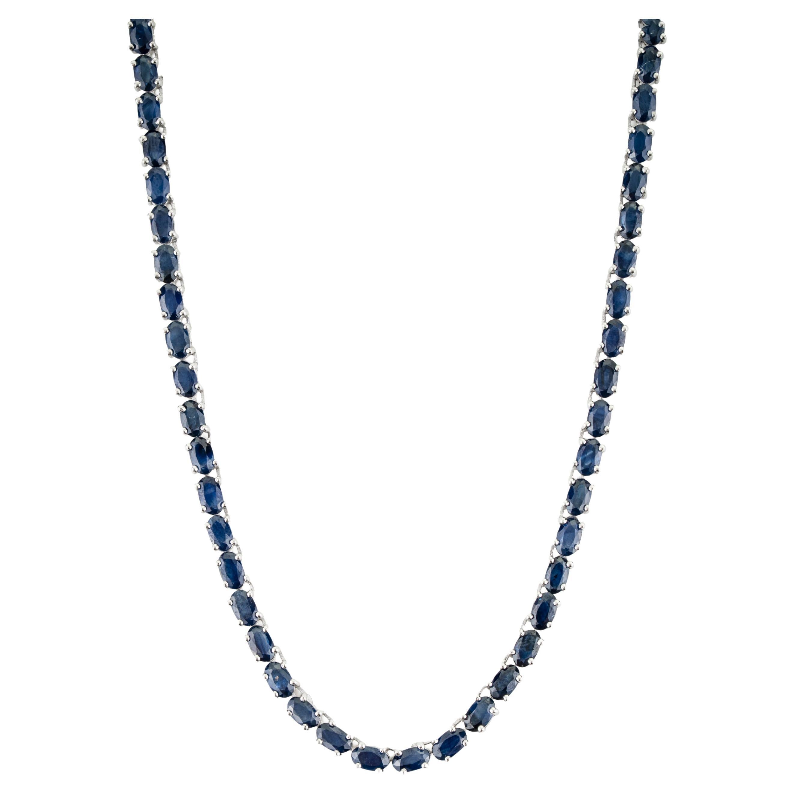 Collana tennis ovale con zaffiro blu in argento sterling di Silvorra per un regalo di anniversario