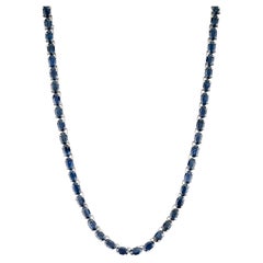 Silvorra Sterling Silber Blau Saphir Oval Tennis Halskette für Jahrestag Geschenk