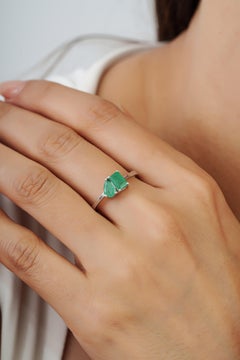 Silvorra Sterling Silver Pear & Octagon Cut Emerald Toi et Moi Ring For Women