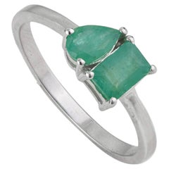Silvorra Sterling Silver Pear & Octagon Cut Emerald Toi et Moi Ring For Women