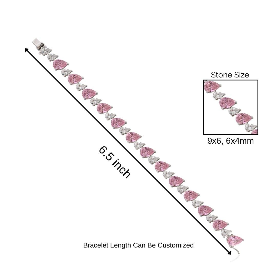 Bracciale tennis in argento sterling Silvorra con pietre CZ rosa e bianche a forma di pera in vendita 3