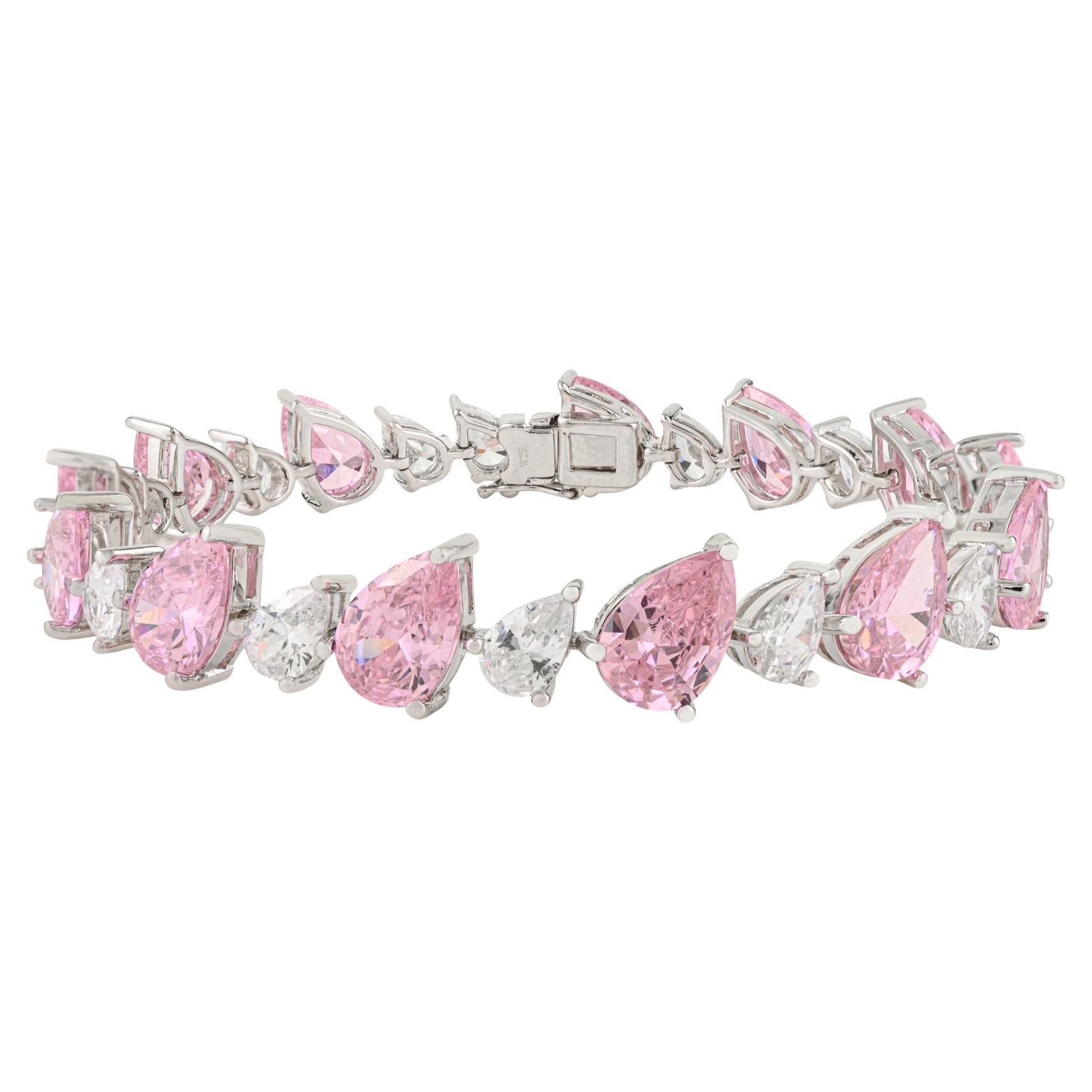 Bracciale tennis in argento sterling Silvorra con pietre CZ rosa e bianche a forma di pera in vendita