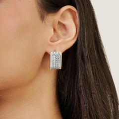 Silvorra Structured Blue Topaz Hoop Earrings with Multi-Line Zircon Gift for Her