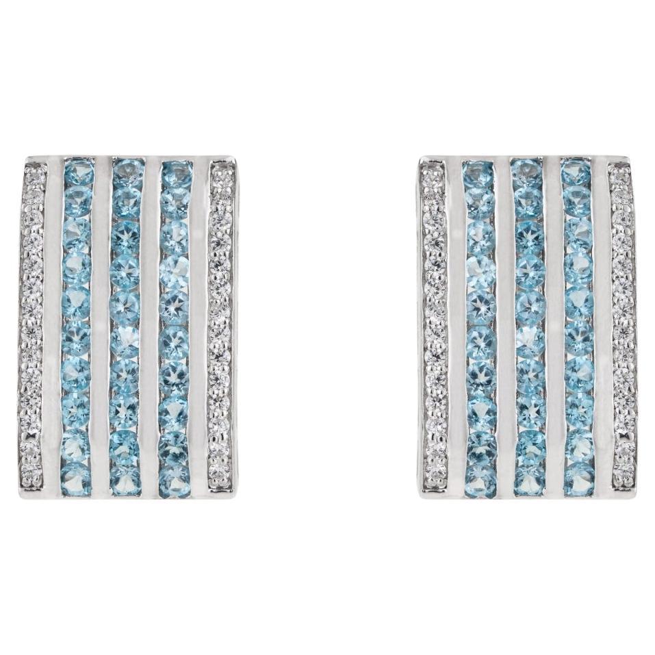 Silvorra Orecchini a cerchio strutturati in topazio blu con zircone multilinea Regalo per lei in vendita