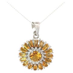 Silvorra Sunburst Pendant with 3.2 Ct Citrine and Zircon in 925 Sterling Silver