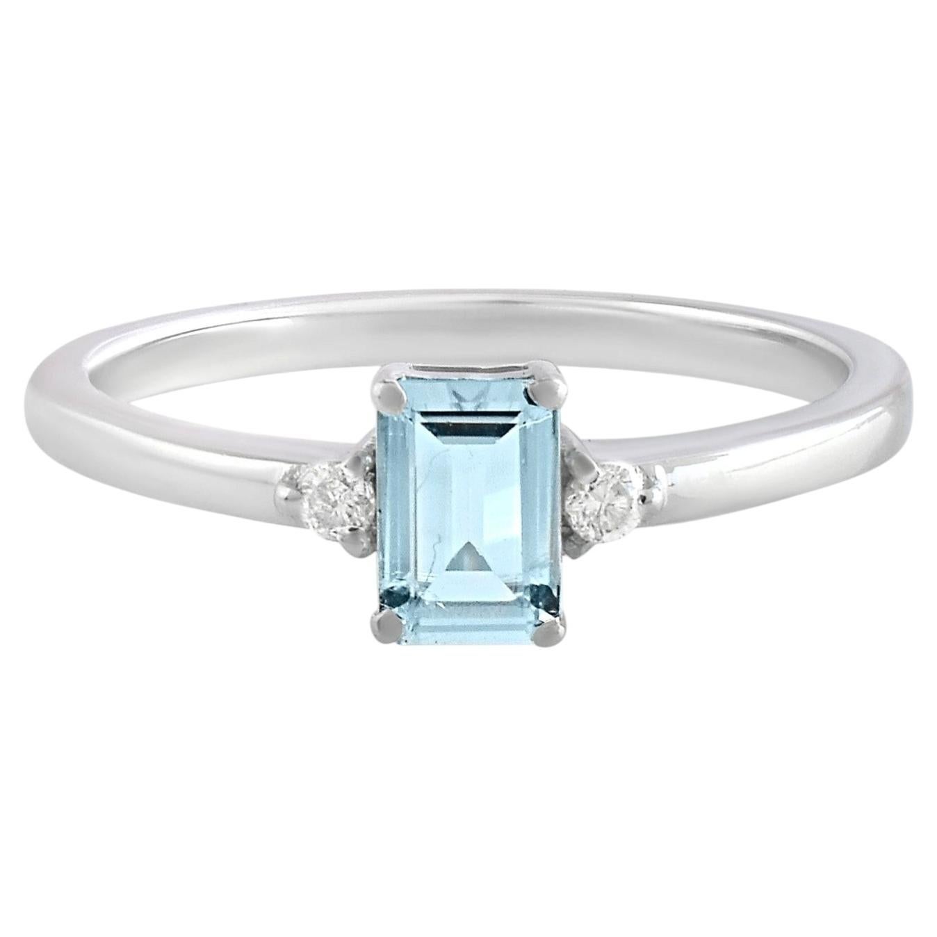 Im Angebot: Silvorra Drei Stein Aquamarin & Diamant Versprechen Ring Feine 925 Silber Schmuck ()