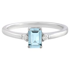 Silvorra Three Stone Aquamarine & Diamond Promise Ring Fine 925 Silver jewelry
