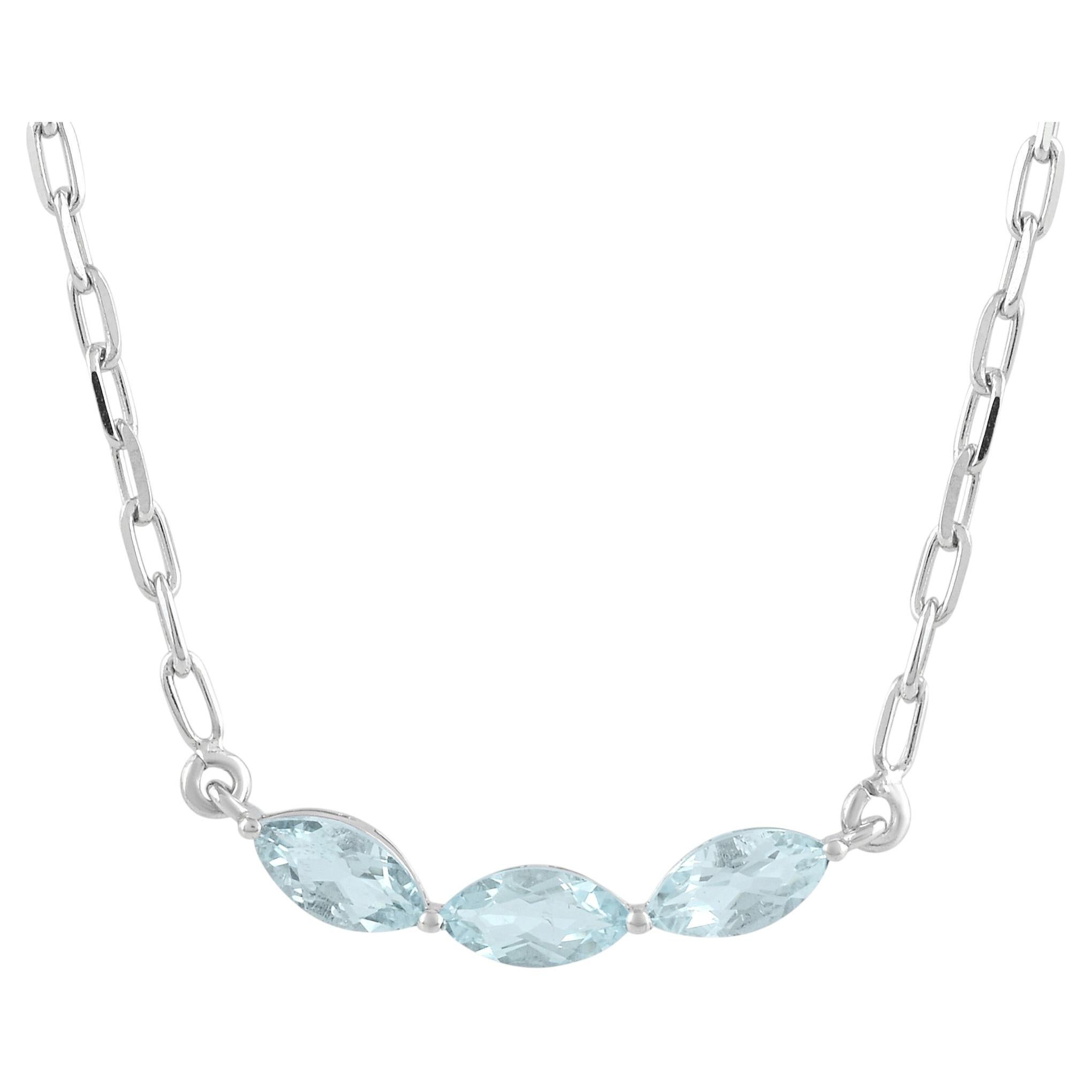 A Silver Stone Aigue-marine Chaîne pendentif trombone en argent 925 en vente