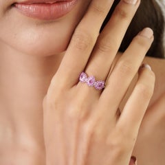 Anello Silvorra con tre pietre, zaffiro rosa rotondo e a goccia, con montatura a halo, in argento sterling
