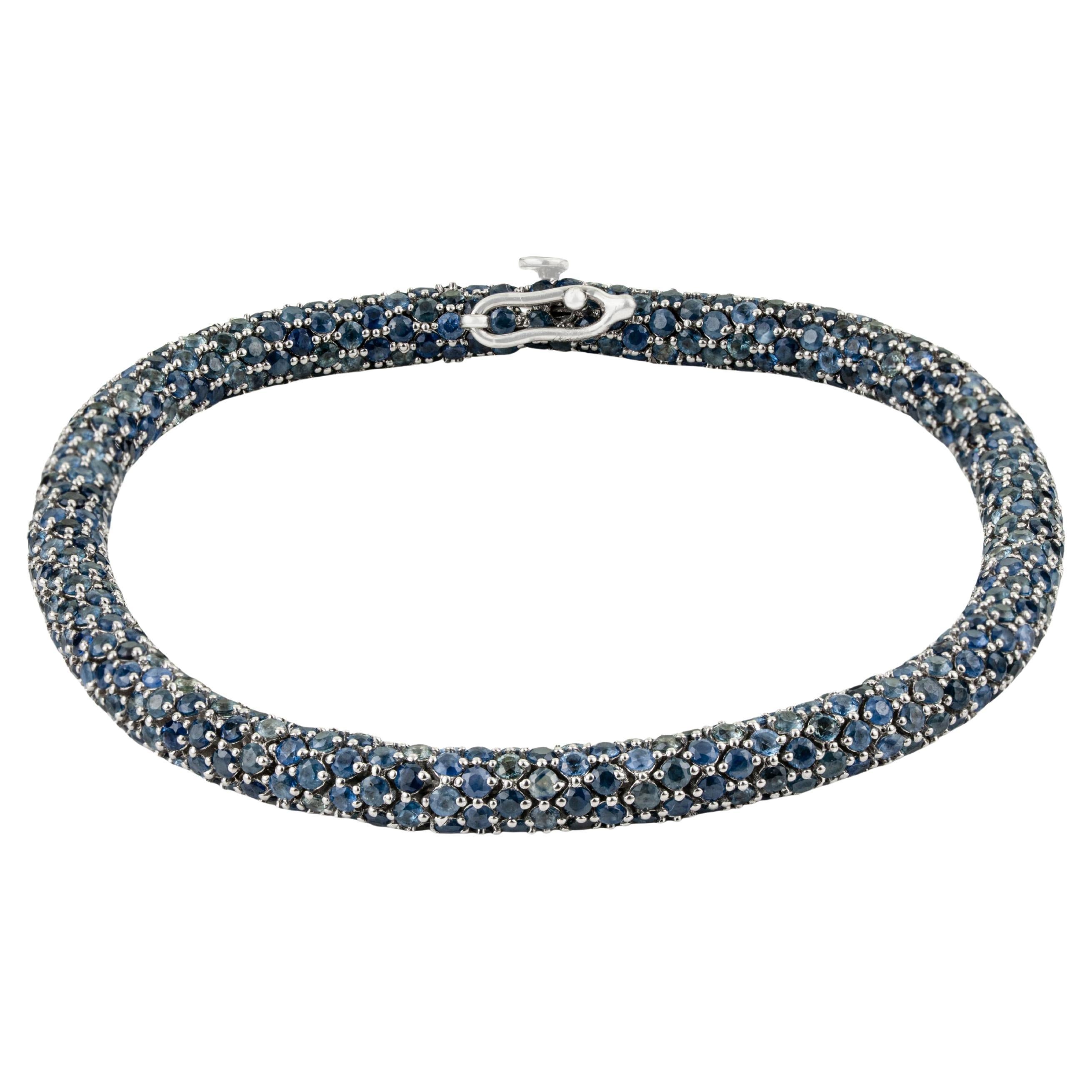 Bracciale senza tempo Silvorra con 18,51 carati di zaffiro blu naturale e perline in argento 925.