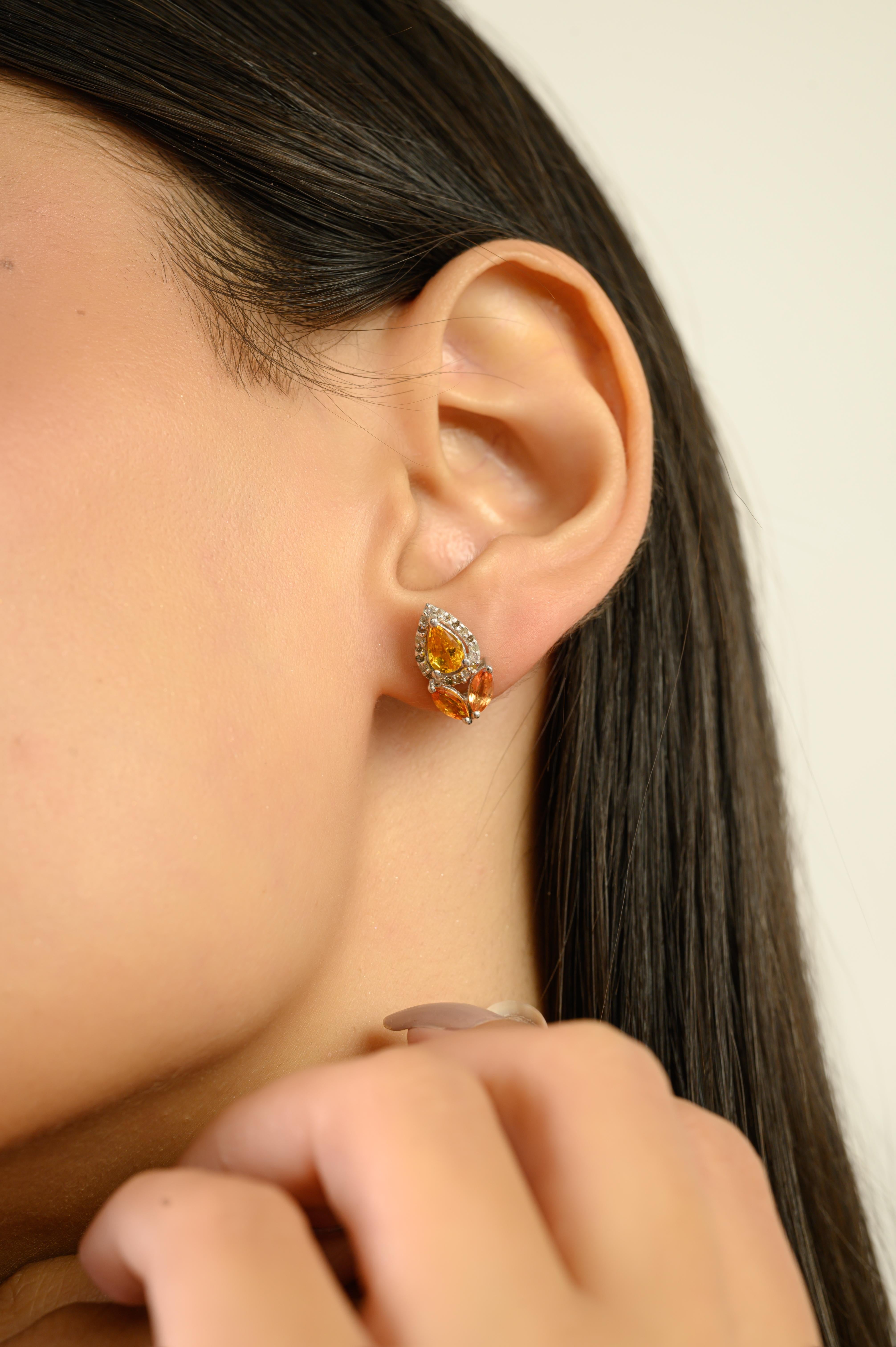 Taglio misto Silvorra Orecchini a goccia senza tempo con Citrino e Diamante da 2,2 carati in Argento 925 in vendita
