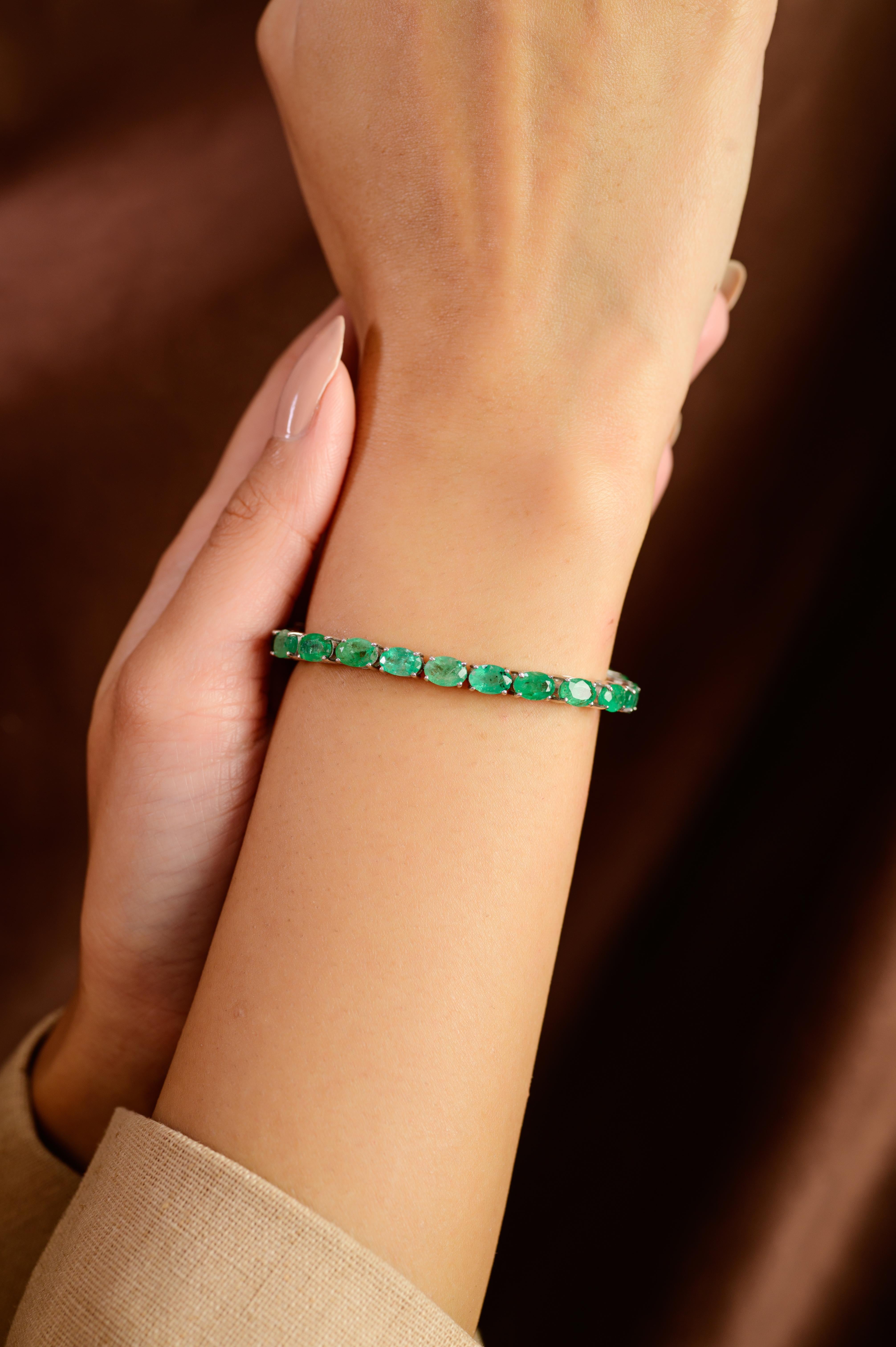 Silvorra Intemporal Plata de Ley 925 Esmeralda natural talla oval Pulsera de tenis Corte oval en venta