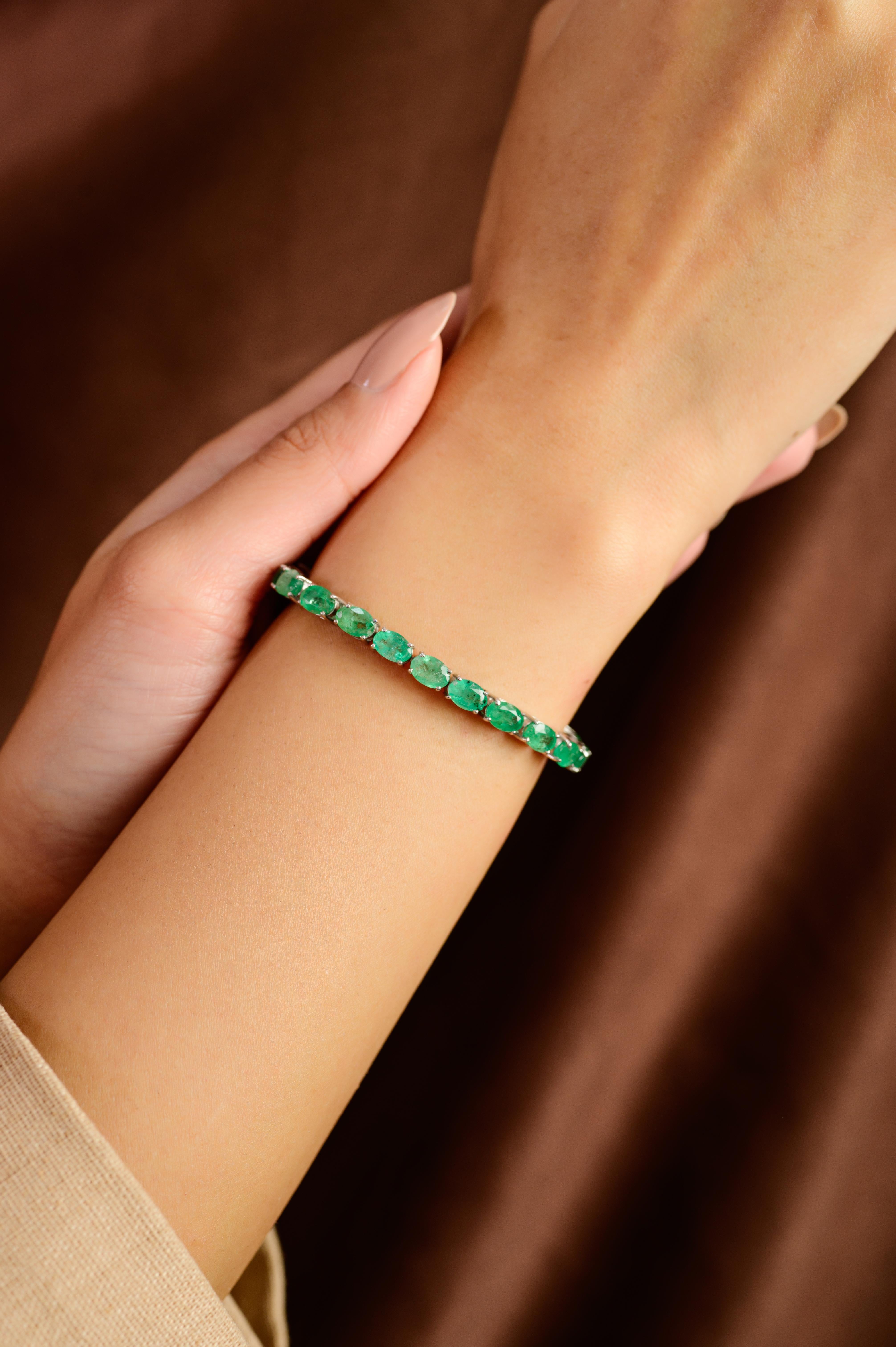 De las mujeres Silvorra Intemporal Plata de Ley 925 Esmeralda natural talla oval Pulsera de tenis en venta