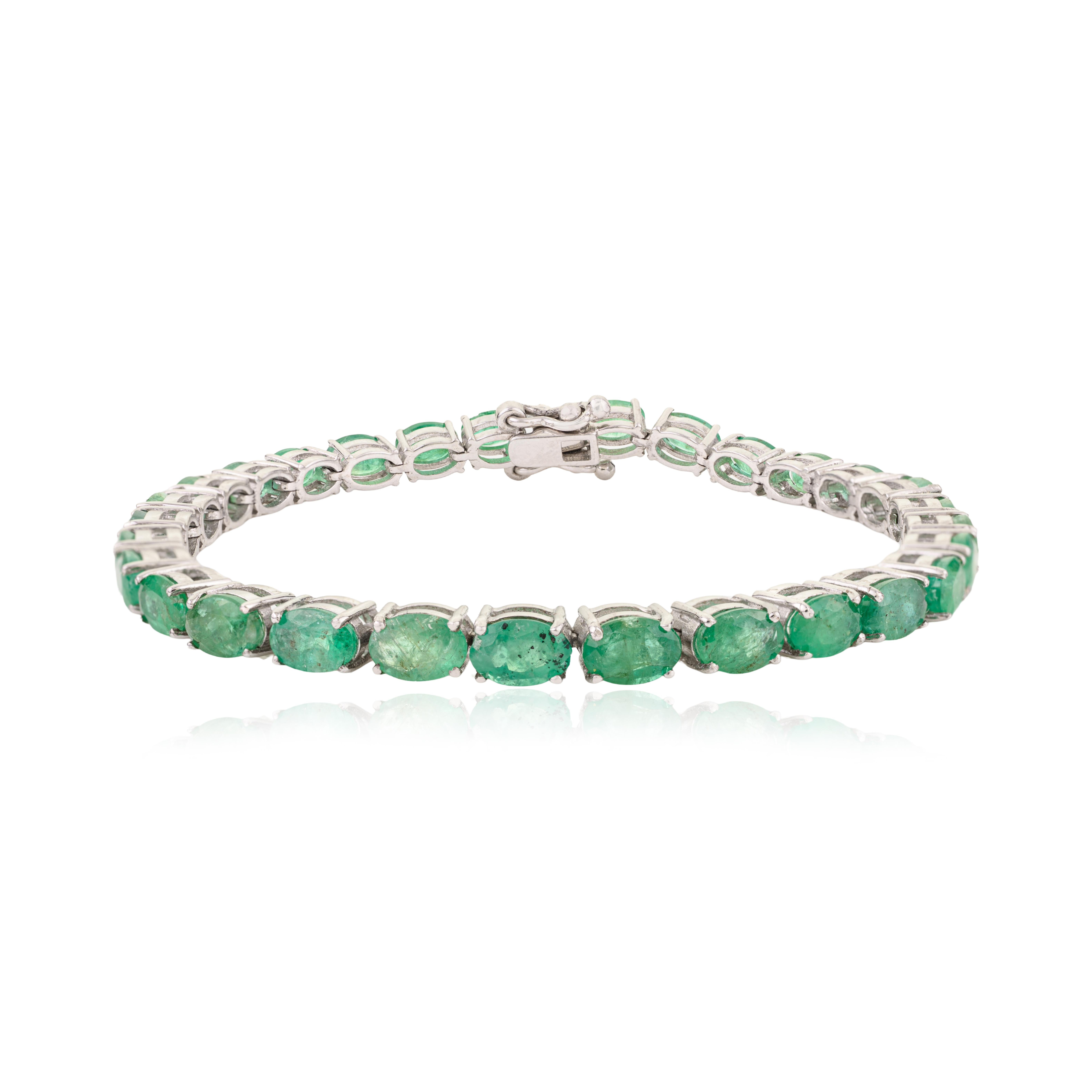 Silvorra Intemporal Plata de Ley 925 Esmeralda natural talla oval Pulsera de tenis en venta 1