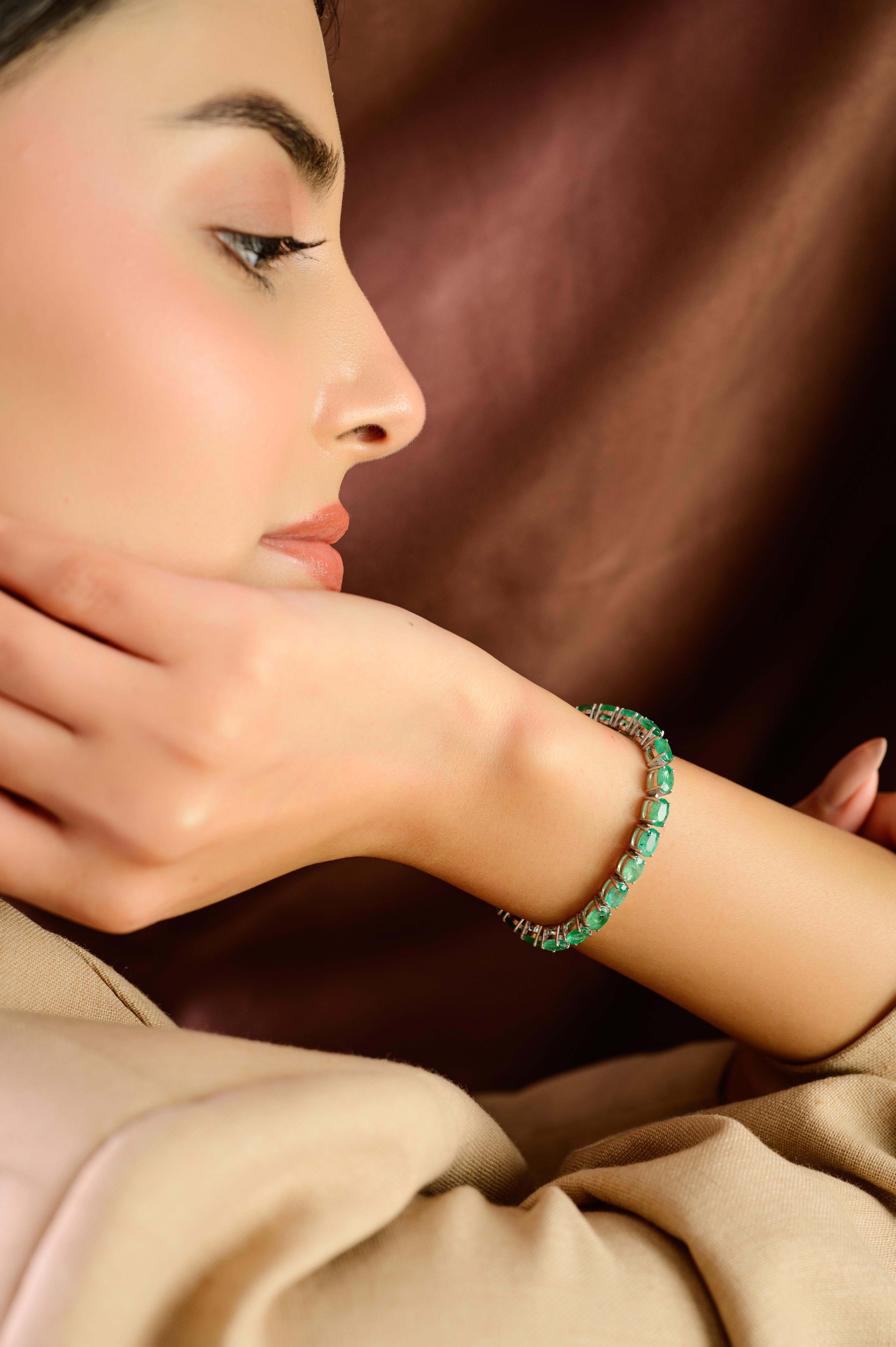 Silvorra Intemporal Plata de Ley 925 Esmeralda natural talla oval Pulsera de tenis en venta 2