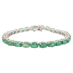 Silvorra Timeless 925 Sterling Silver Natural Oval-Cut Emerald Tennis Bracelet Silvorra Timeless 925 Sterling Silver Natural Oval-Cut Emerald Tennis Bracelet