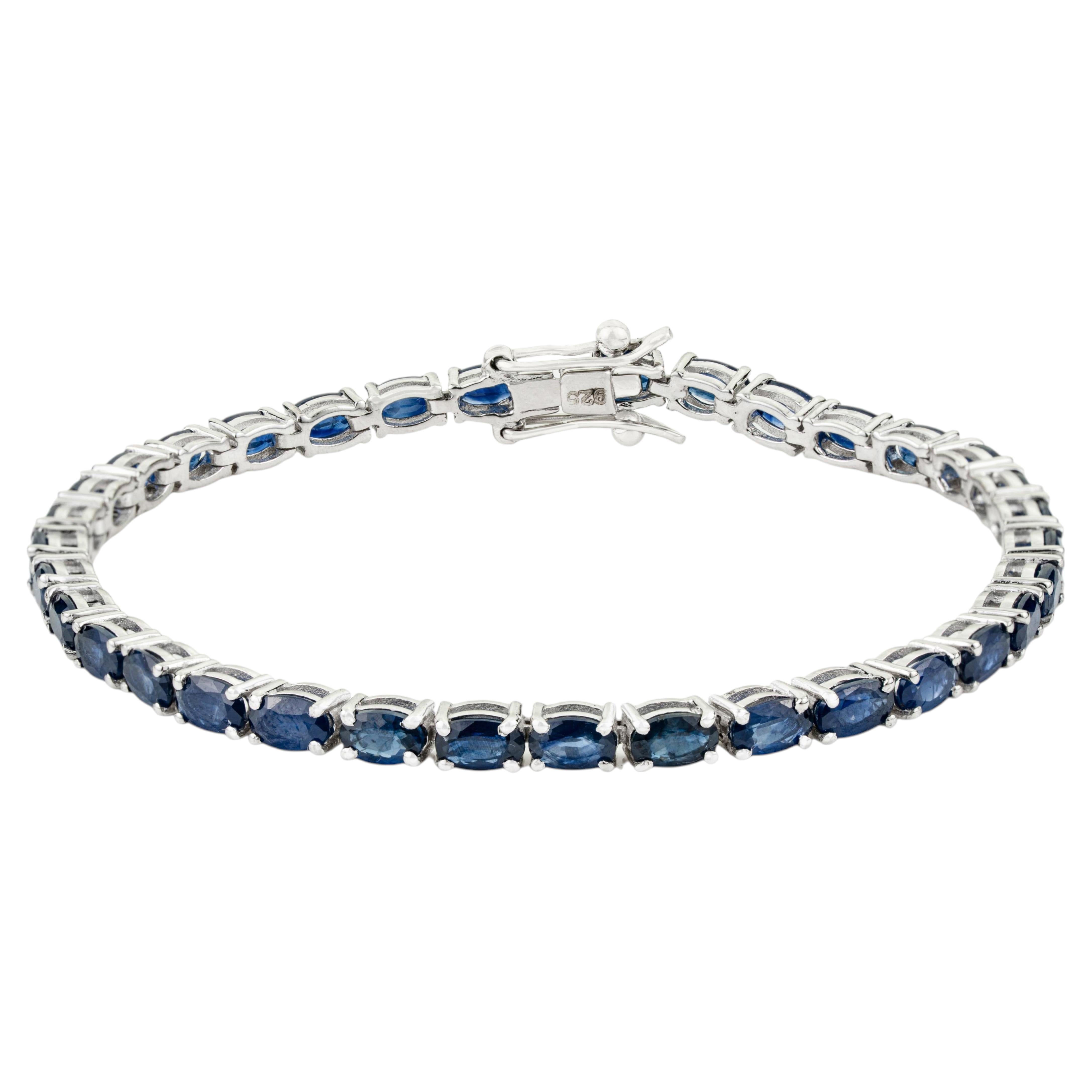 Silvorra Timeless 9.71 CT Blue Sapphire Tennis Bracelet in 925 Silver for Mom