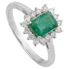 Silvorra Timeless Deep Emerald & Diamond Halo Bridal Ring in 925 Sterling Silver