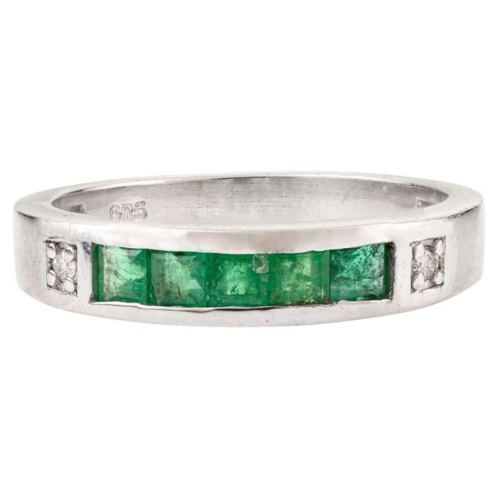 For Sale:  Silvorra Timeless Green Emerald Half-Eternity Band in Diamond Silver Ring Gifts
