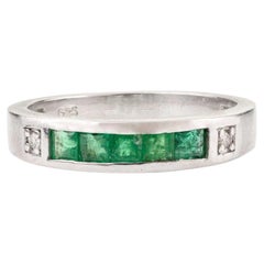 Silvorra Timeless Green Emerald Half-Eternity Band in Diamond Silver Ring Gifts