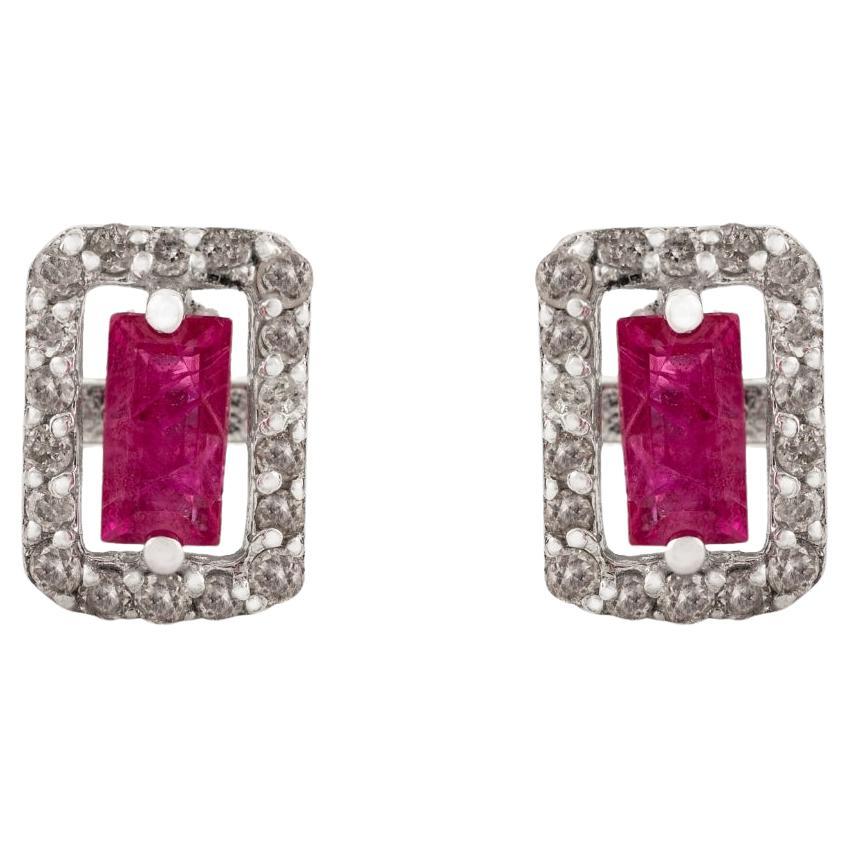 A Silver Boucles d
oreilles intemporelles en argent avec diamants en rubis pour un cadeau de petite amie en vente