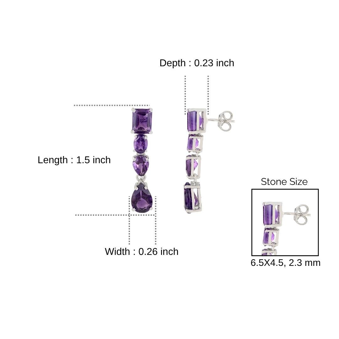 Silvorra Timeless Multi-Cut Natural Amethyst Dangle Earrings in 925 Silver For Sale 3