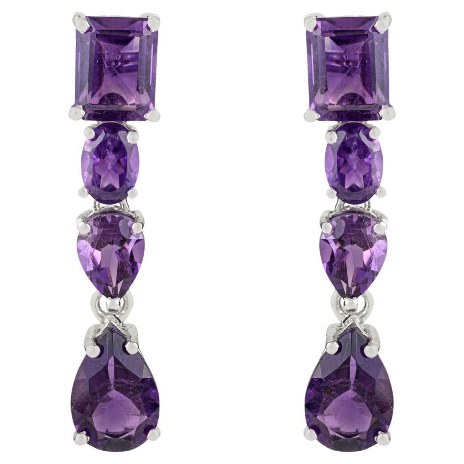 Orecchini pendenti di ametista naturale multi taglio senza tempo di Silvorra in A. Silver 925