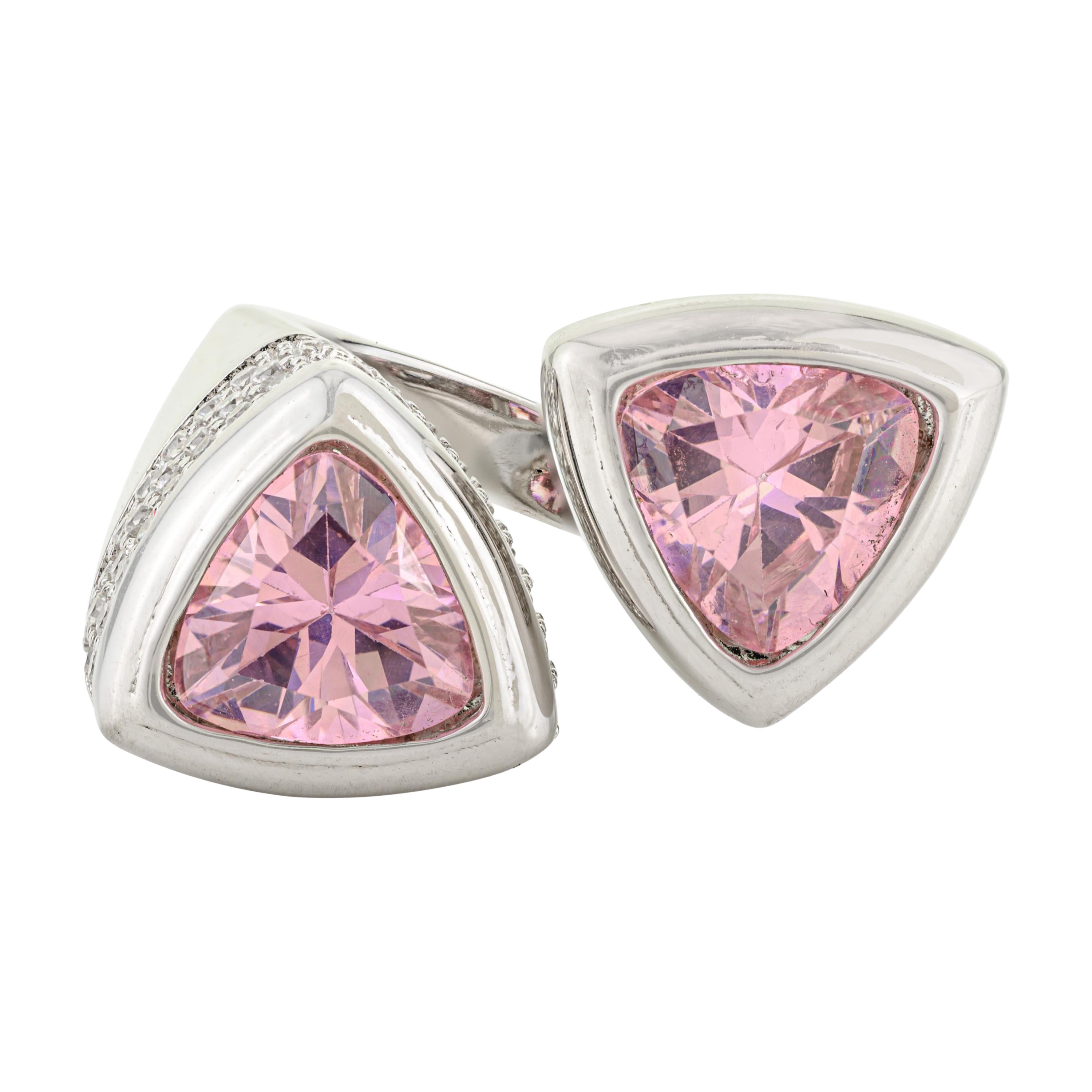 For Sale:  Silvorra Trillion Cut Pink CZ 
White Zircon Accent Ring in 925 Sterling Silver