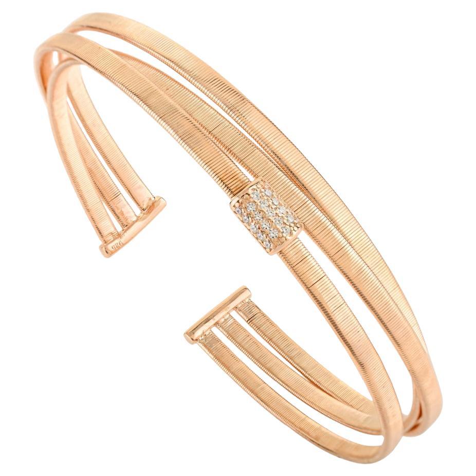 Bracciale Silvorra a tre bande in argento 925 con finitura oro rosa e zircone bianco in vendita