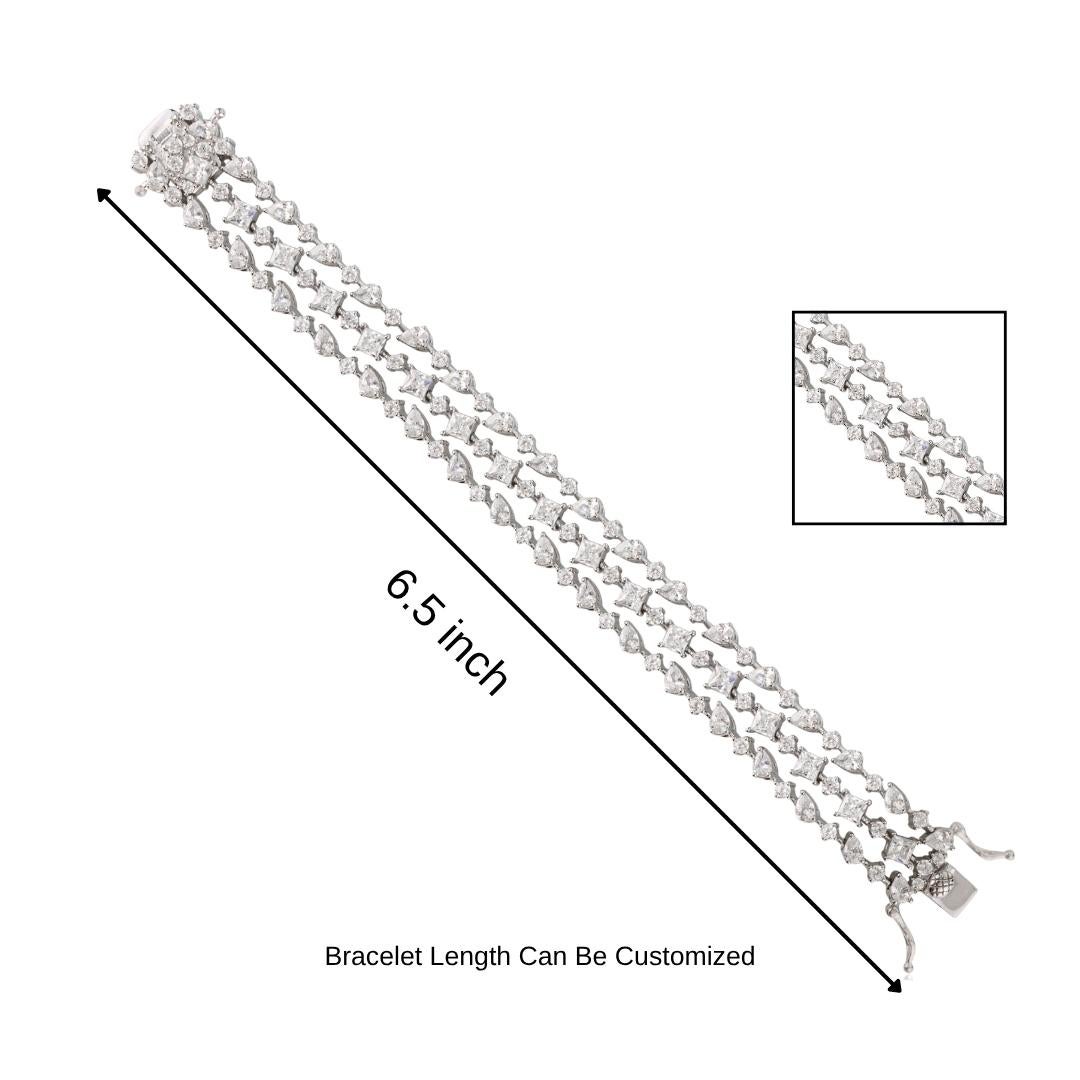 Silvorra Pulsera de tenis de tres filas de circonitas brillantes de plata 925 en venta 4