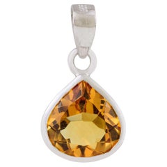Silvorra Unique Designe Pear Cut Citrine Solitaire Pendant Made in 925 Silver