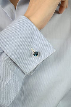 Boutons de manchette unisexes Silvorra en argent massif 925, sertis de topazes bleues de Londres totalisant 6,38 carats