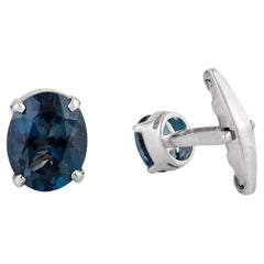 Boutons de manchette unisexes Silvorra en argent massif 925, sertis de topazes bleues de Londres totalisant 6,38 carats