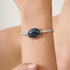 Silvorra Unisex Midnight Sapphire Cabochon Center 925 Silver Chain Bracelet
