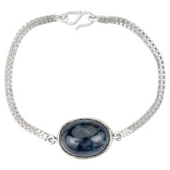 Silvorra Unisex Midnight Sapphire Cabochon Center 925 Silver Chain Bracelet