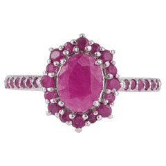 Silvorra Victorian Style 2.36 CTW Pink Oval & Round Ruby Halo Ring in 925 Silver