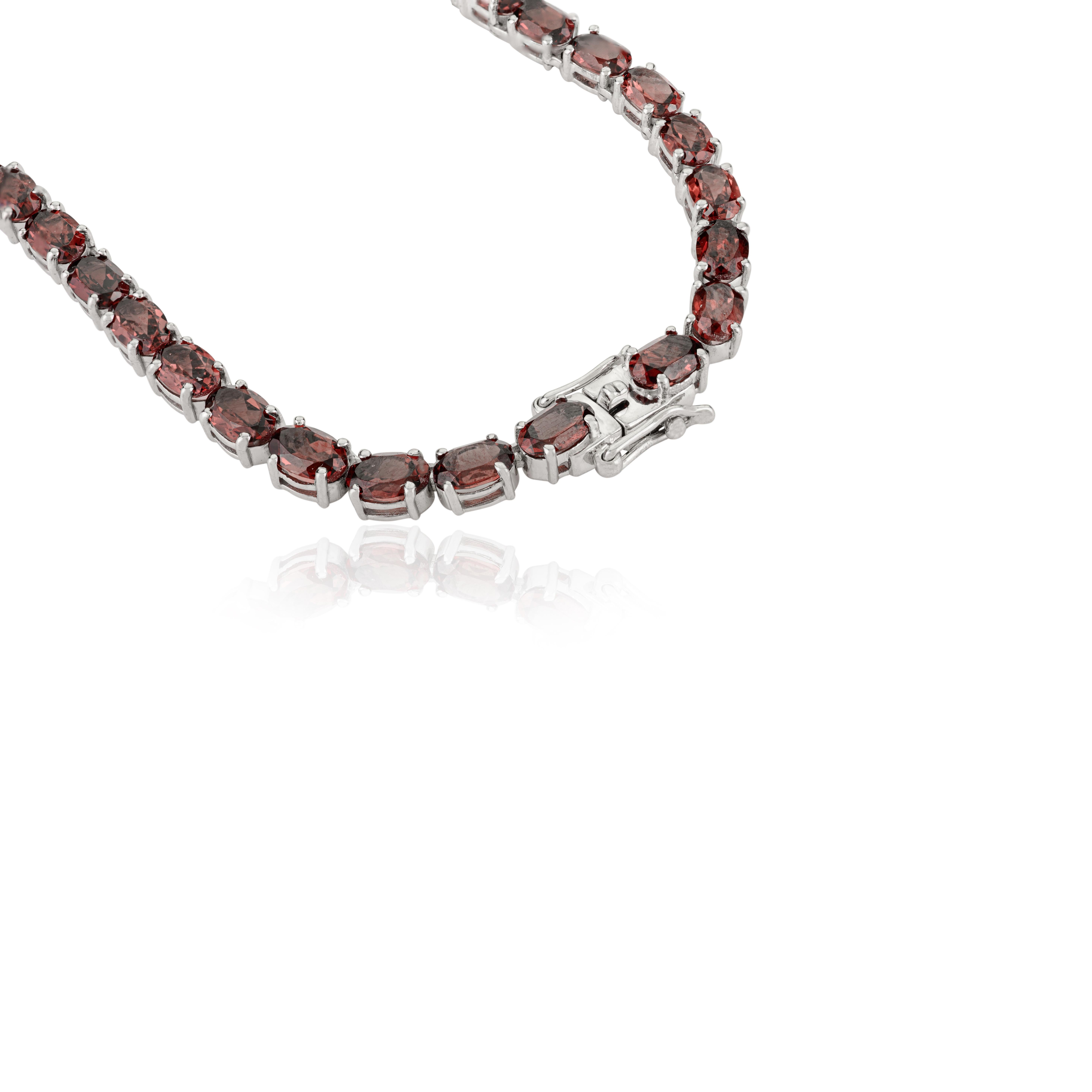 Collana Tennis con Granato Ovale 37,59 Ct in Argento 925 di Silvorra di ispirazione vintage in vendita 1