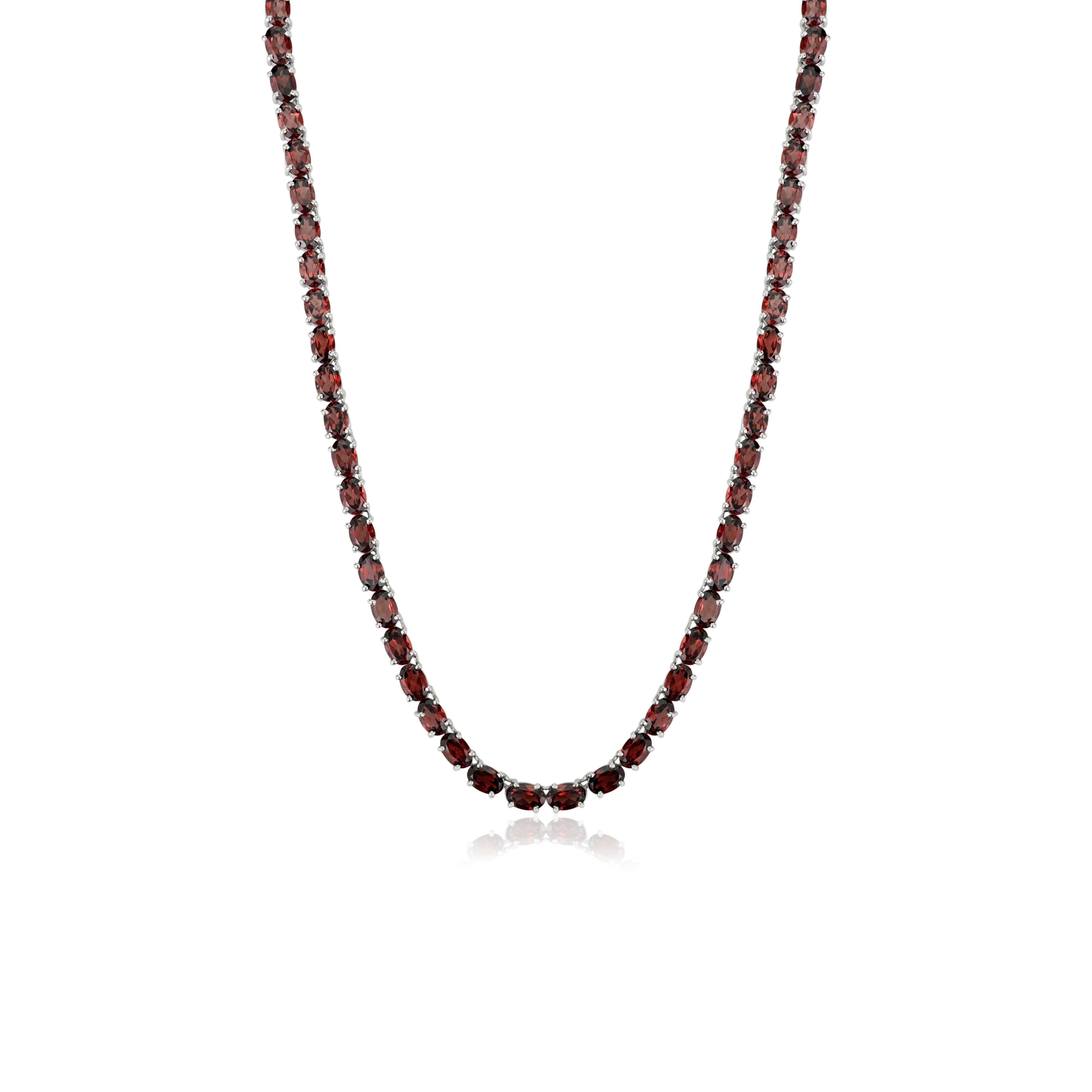 Collana Tennis con Granato Ovale 37,59 Ct in Argento 925 di Silvorra di ispirazione vintage in vendita 3