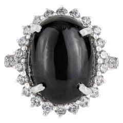 Silvorra Vintage Inspired 9.1 Carat Black Star Cocktail Ring with Halo Zircons