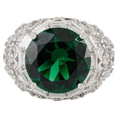 Silvorra Vintage Inspired 925 Silver Green & White Cubic Zirconia Cocktail Ring